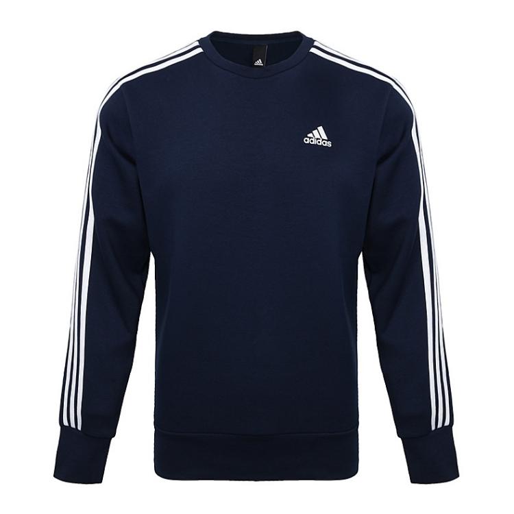 

Adidas Ess 3S Crew Lifestyle Series Round Neck Breathable Comfortable Knit Sweater Men tops Blue BQ9644 S