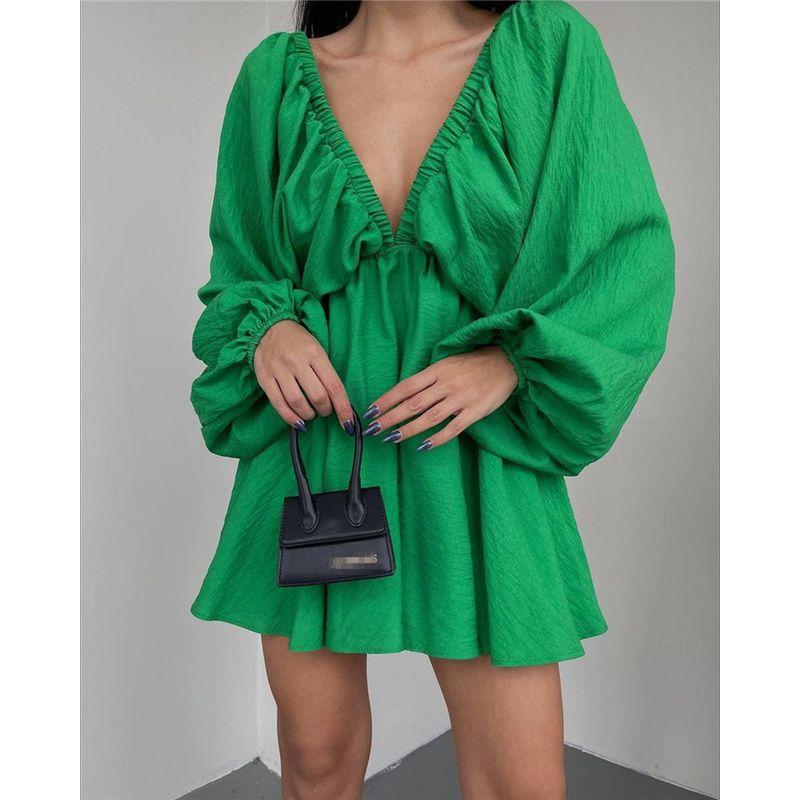 

Chic Fashion V Neck Backless Long Sleeves Dress Green XL