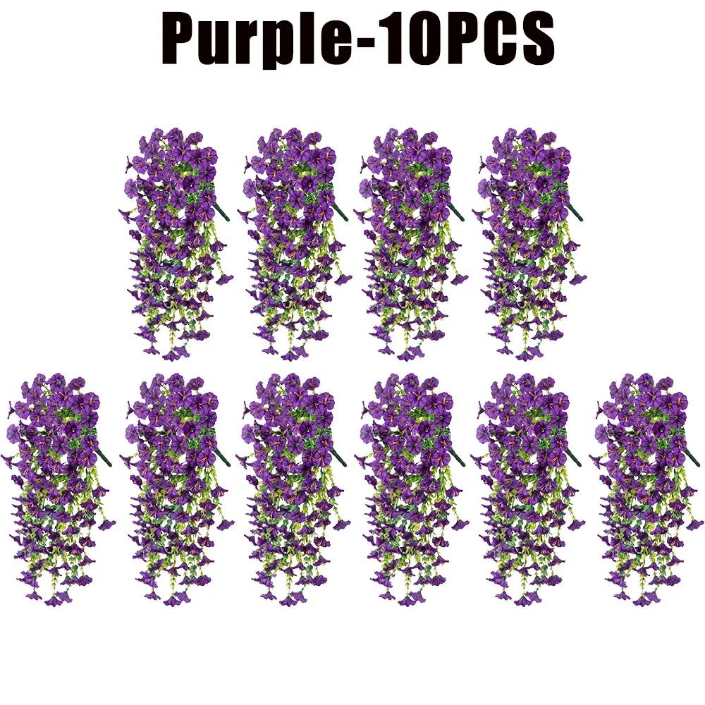 Artificial Morning Glory Wall Hanging Faux Violet Plants Hanging Flowers Simulated Leaf Vines for Home Garden Wedding Decora