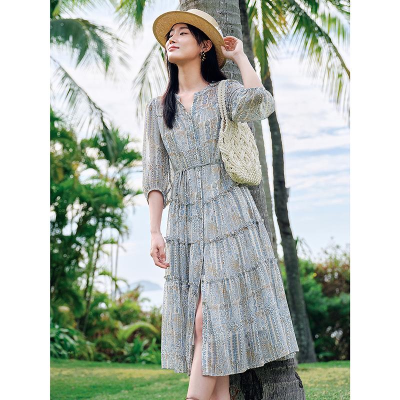 Qiwen Star Track Skirt Jiuzi Anna Koubo Xifeng Chiffon Cake Skirt Dress Women's 2025 Summer New Style