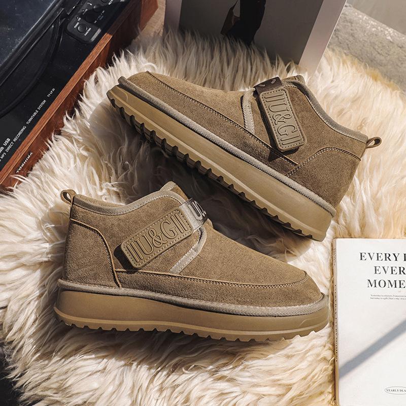 Winter new velvet thickened warm Velcro fur integrated non-slip cotton boots thick-soled snow boots