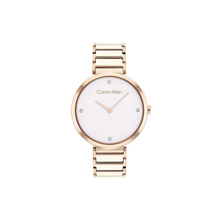 Calvin Klein Quartz Watch Stainless Steel Strap Pink Dial Gift Box Simple Small Rhinestone Watch Women watches silver 25200138