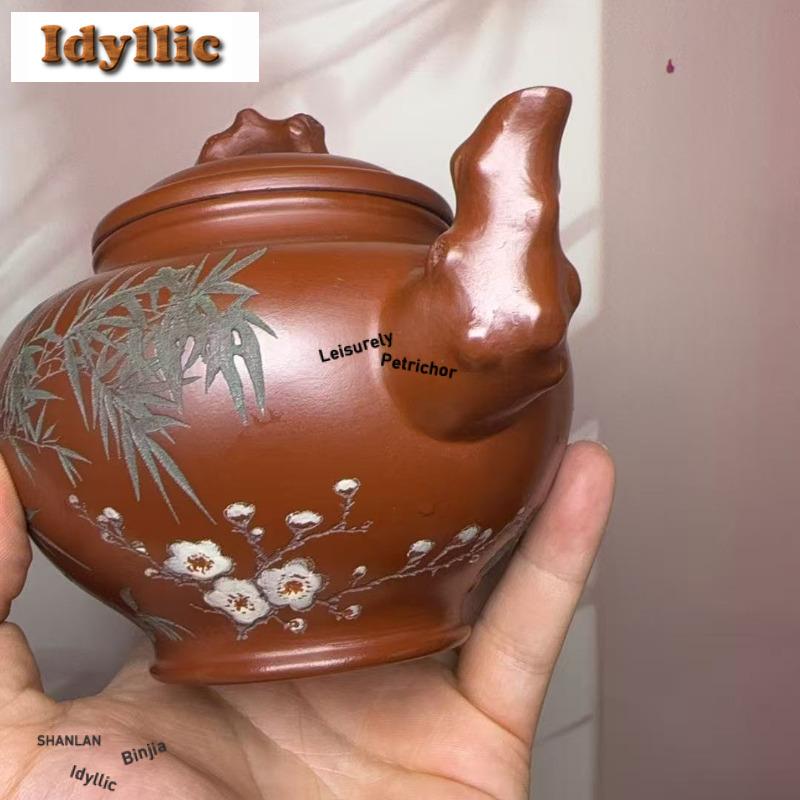 330ml Antique Yixing Purple Clay Teapots Master Handmade Spring Herald Pot Raw Ore Dahongpao Mud Tea Infuser Kettle Zisha Teaset
