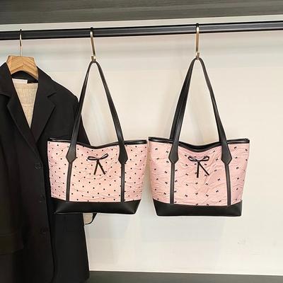 Ballet Seersucker Women's Bag Bow Tote Bag Large Capacity Versatile Fashion Shoulder Bag Women's Bag