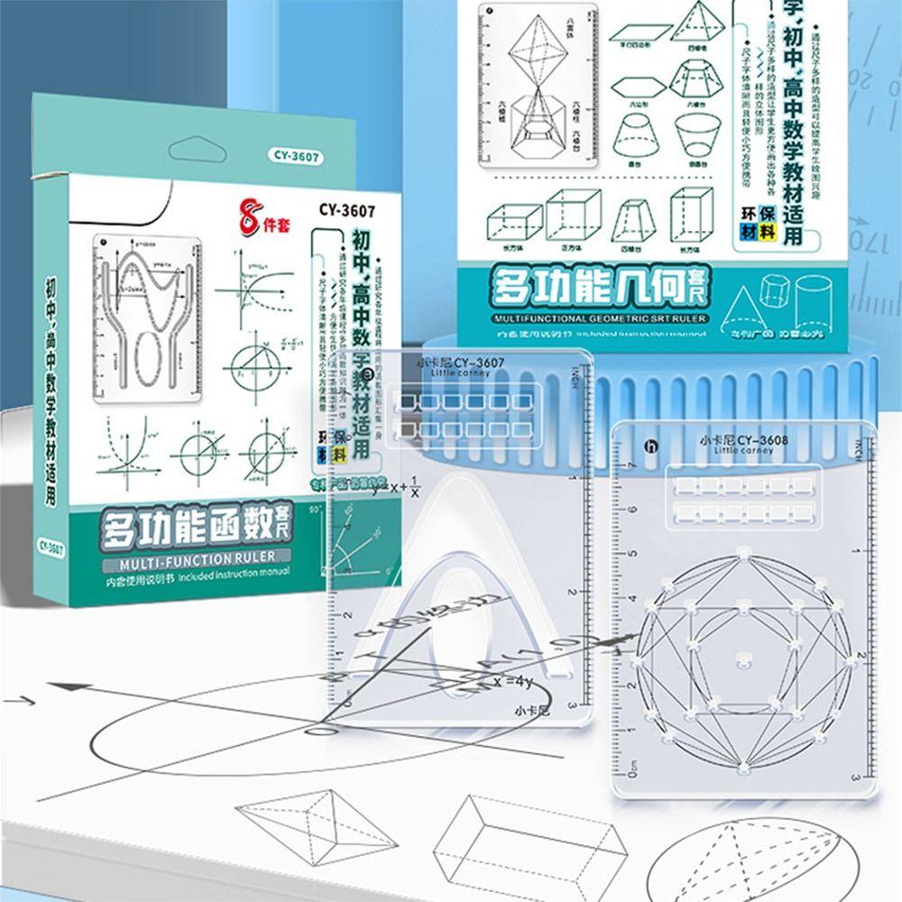 8PCS/Set Geometric Drawing Protractor Stationery Mathematics Function Ruler Students Gift