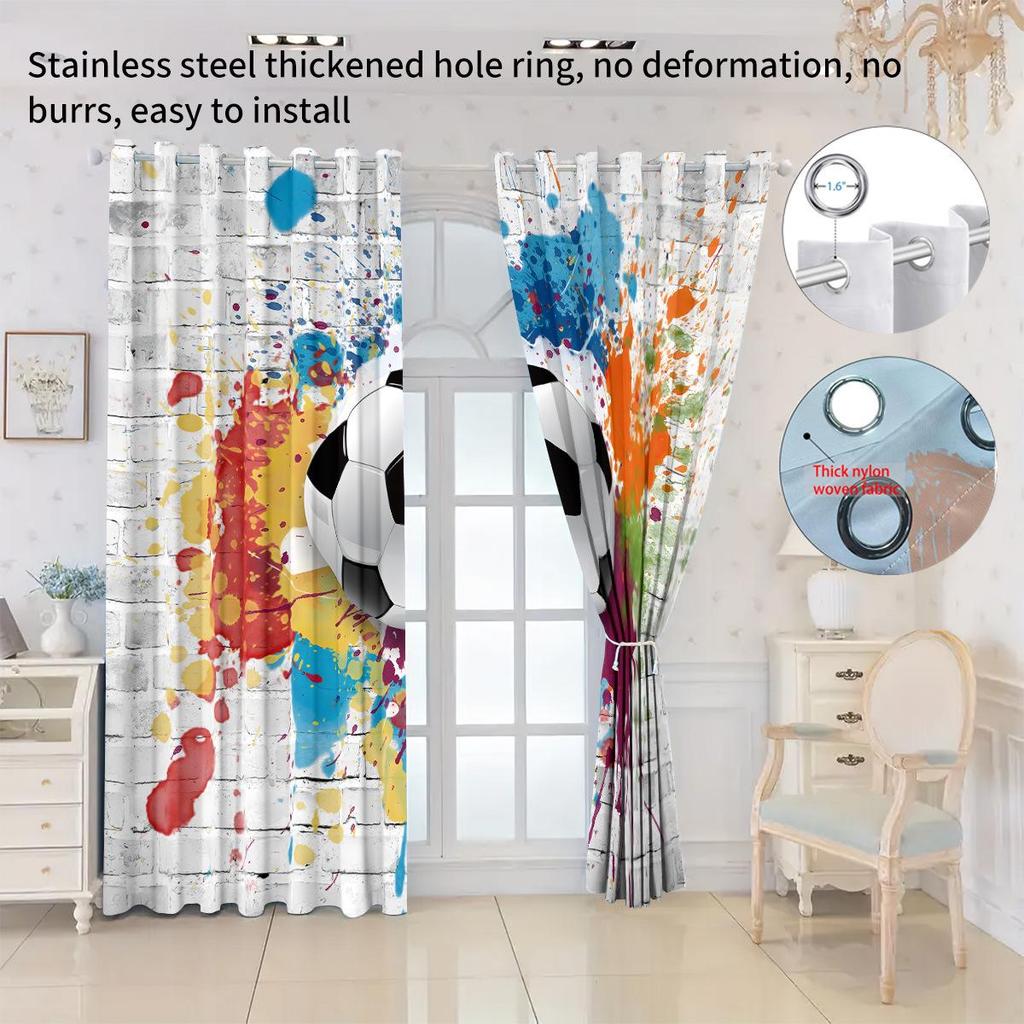 World Cup Football Pattern Blackout Curtain for Boys' Bedroom - High Heat Insulation, Custom Size Available
