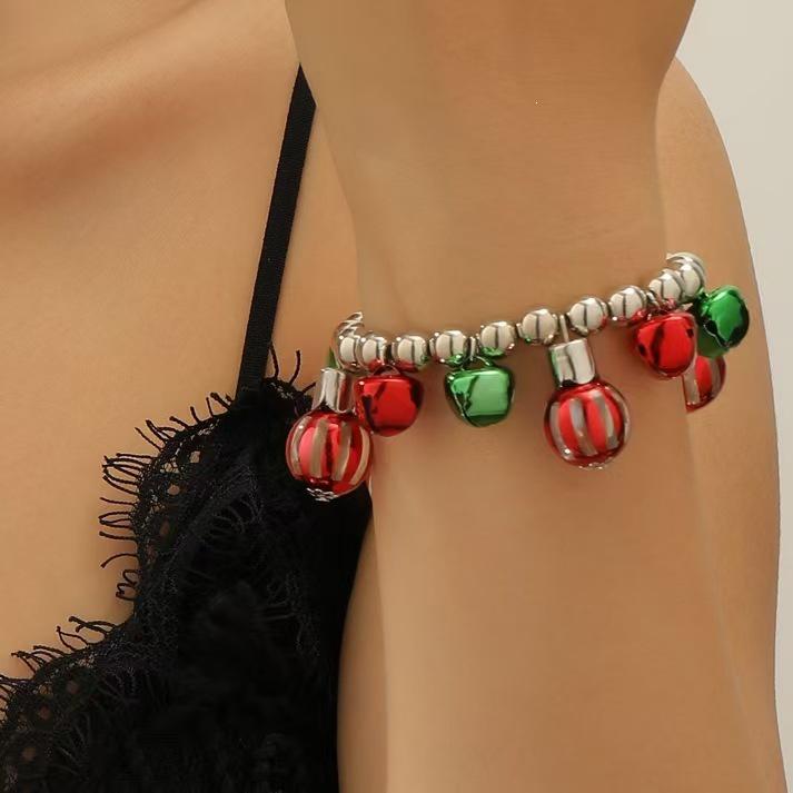 European Retro Christmas Necklace & Colorful Bell Bracelet Set - Festive Jewelry Gift for Women