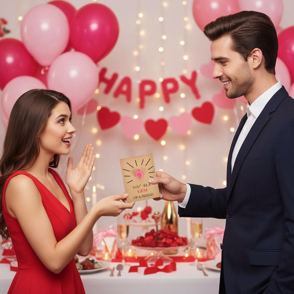 24Pcs Funny Valentine Exchange Card Gift with Heart-Shape Gems Valentine Exchange Card Funny Gift for Girls Boys School Class