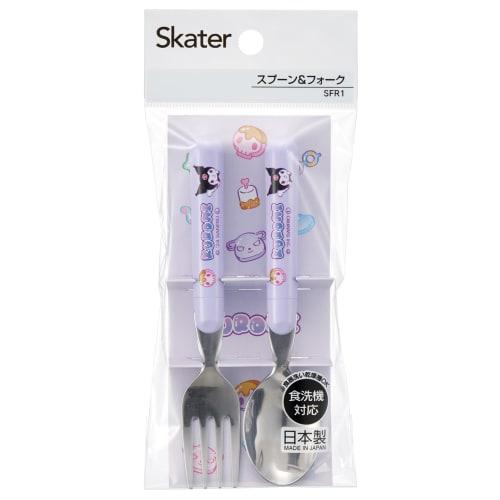 Skater Spoon and Fork Cutlery Set, Dishwasher Safe, Made in Japan, Sanrio Kuromi and Mashu Gummy (SFR1-A)