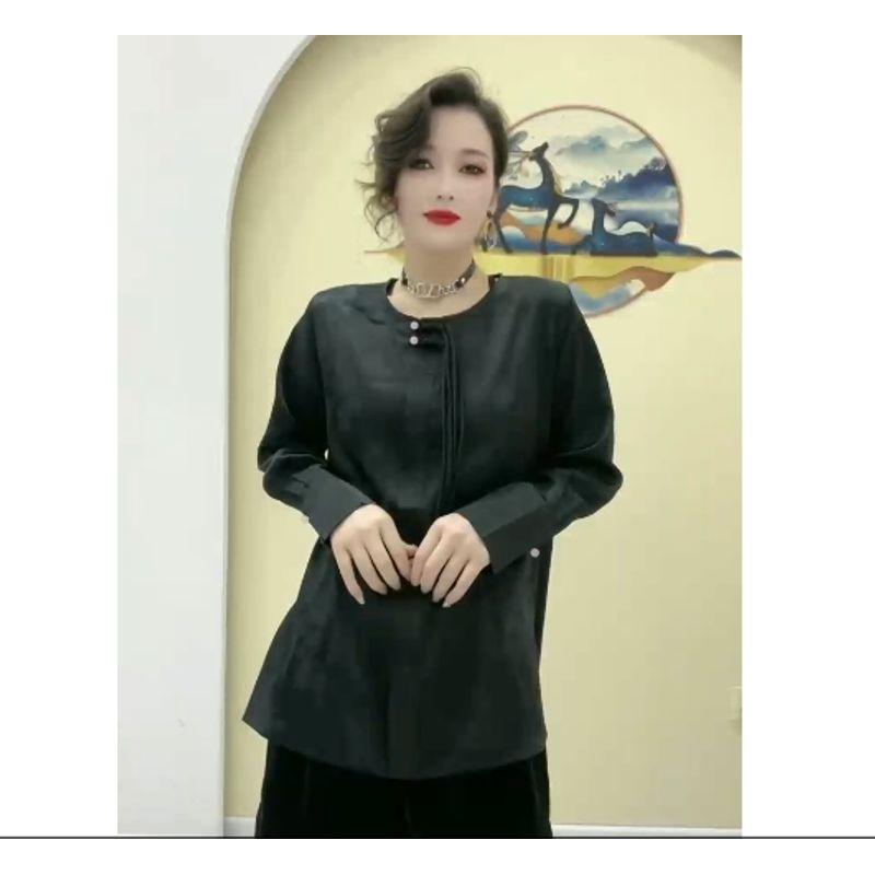 

Пейзаж Бамбуковый лес Темные линии! Вэньцзин Женская атласная футболка из тенселя и хлопка с длинным рукавом, пуловер, новогодняя красная базовая футболка Black 4XL