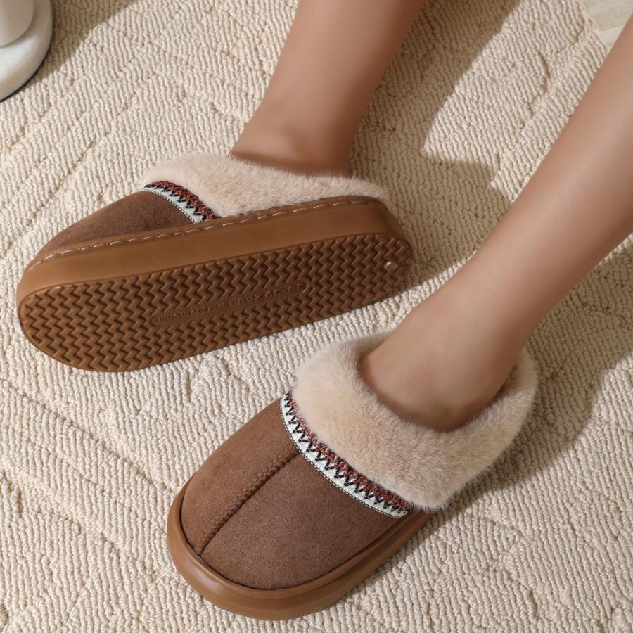 Crestar Fur Plush Women Slippers Indoor Warm Thick Soles Fluffy Female House Slippers Winter Fashion Non-slip Fuzzy Cotton Shoes