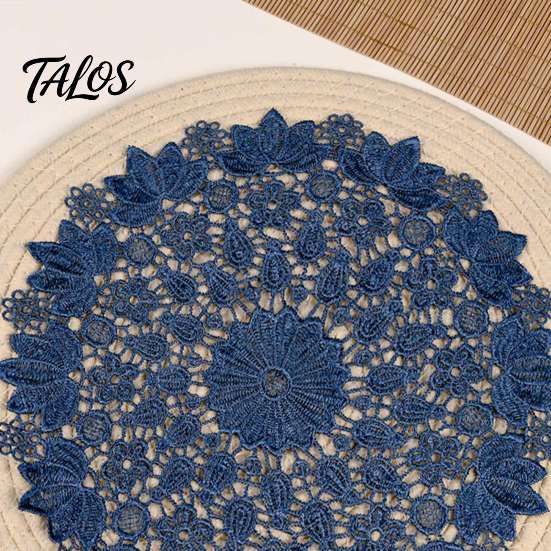 Kitchen Utensil Pads Round Lace Doily, Dark Blue Floral Placemat, Embroidered Table Doilies Mat, Heat-resistant for Home Decoration Dish Mats