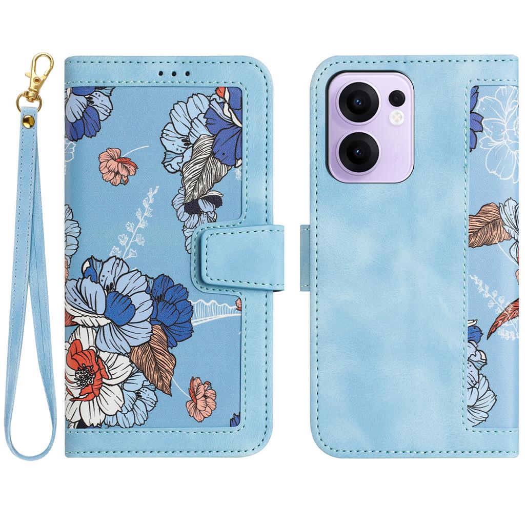 For Oppo Reno13 F 5G/4G Case PU Leather Floral Phone Cover with Card Slots/Wrist Strap