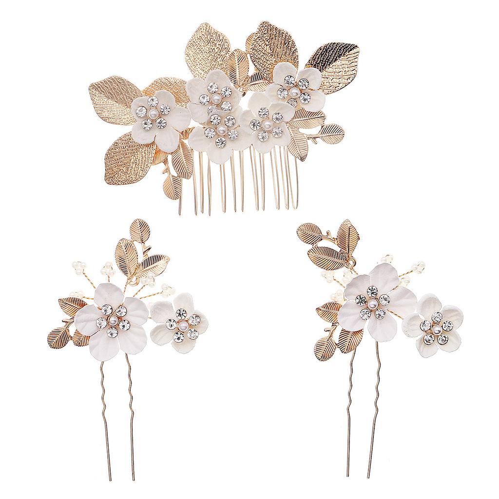 Retro Leaf Flower Hair Comb Hairpin Set Bride Wedding Headdress Handmade Hair Accessories Hairpin Comb