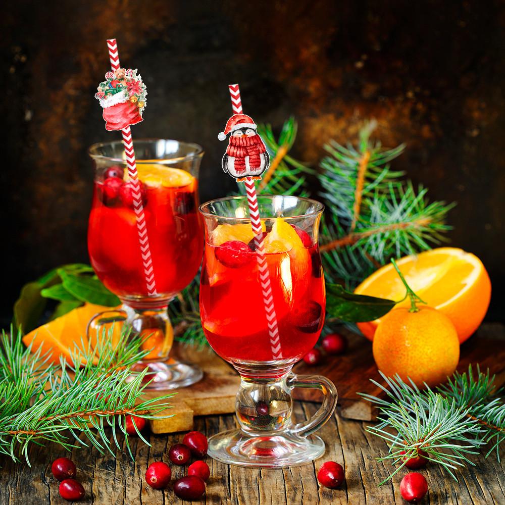 Party Drink Christmas Accessories Snowman Water Cup Straws With Paper Material