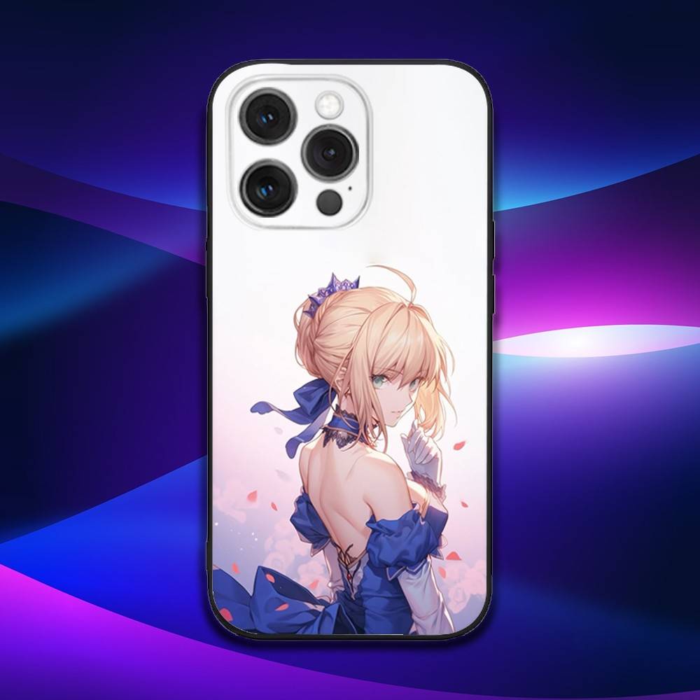 F-Fate Stay S-Saber Night Phone Case For iPhone 16e,16,15,14,13,12,11,Pro,X,XS,Max,XR,Plus,Mini Soft Black Cover