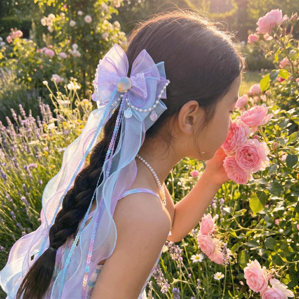 Starfish Organza Ribbon Hair Barrette Sweet Hairpin Cute Mermaid Bow Hair Clip Cosplay
