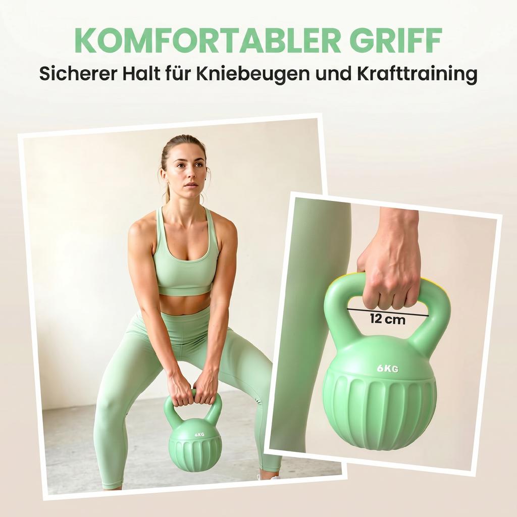 Kettlebell 6 kg Weight Dumbbell Filled with Sand for Beginners Home Strength Training 17 x 17 x 23 cm Green