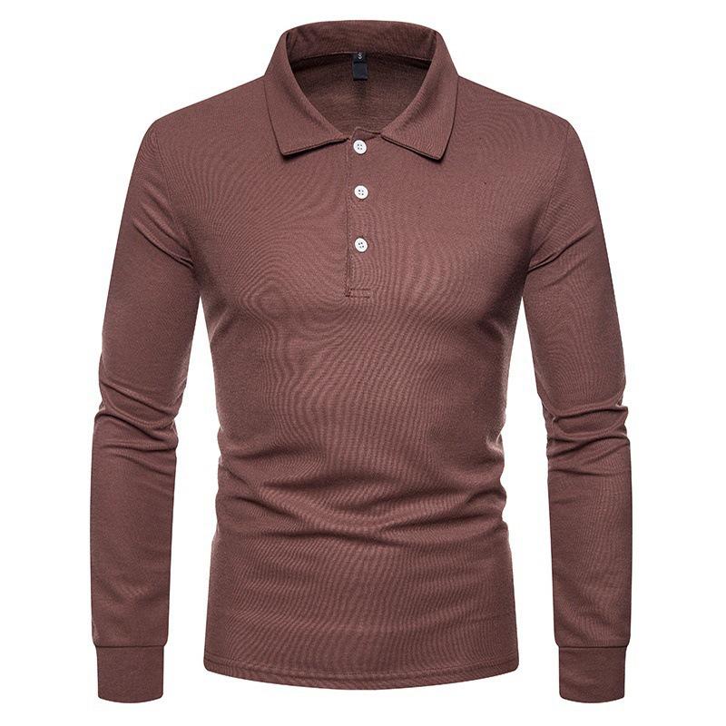 Podzim Zima Pánské Polo tričko Móda Jednobarevné Polo Neck Slim Fit Ležérní Tričko s dlouhým rukávem