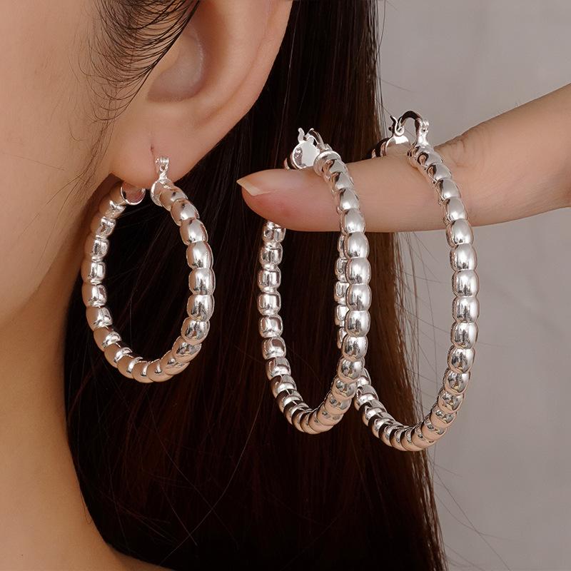 Chic European Beaded Hoop Earrings: Gold & Silver, Elegant Versatile Statement Ear Cuffs for Women