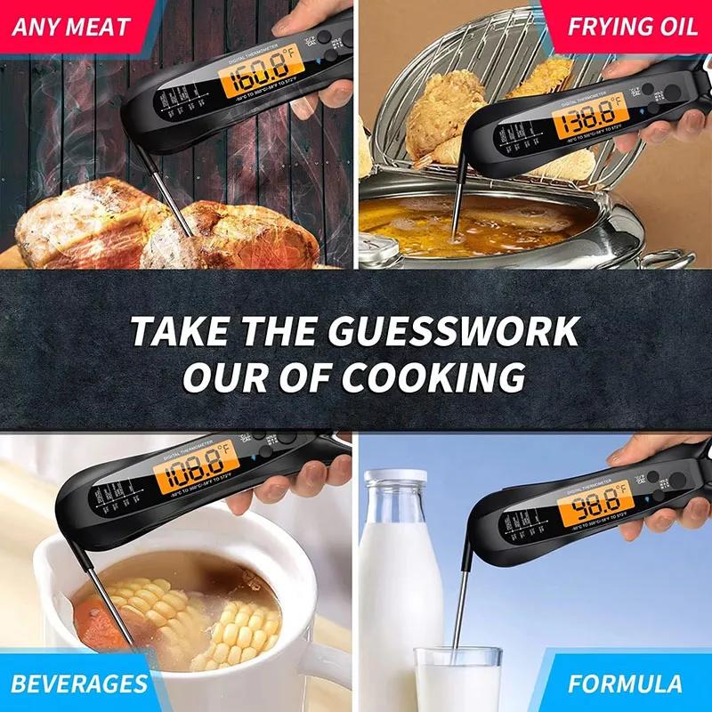 Instant Read Digital Meat Thermometer, 2-3s Fast Cooking Thermometer with Long Probe, Waterproof Food Thermometer for BBQ Grill