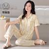 Pajamas with chest pads women's summer thin cotton short-sleeved trousers large size casual relaxation cardigan loungewear set