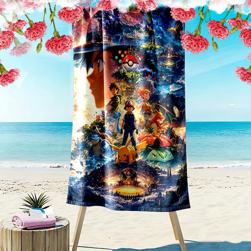 Pocket Monster Print Beach Towel, Large Soft Quick Dry Towel for Beach Camping Swimming