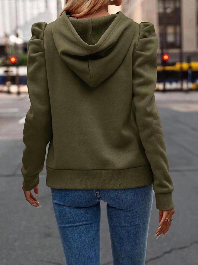 Women's 2024 Autumn/Winter Stacked Collar Hooded Solid Pullover Sweatshirt