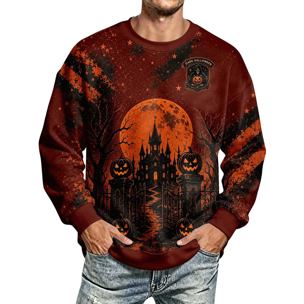 Men's Halloween Printed Long Sleeve Sweatshirt Round Neck Casual Pullover