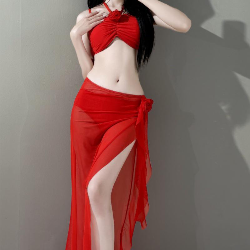[Hot Rose] 2025 Trendy Red Split Bikini for Women - Celebrity Style Holiday Swimwear