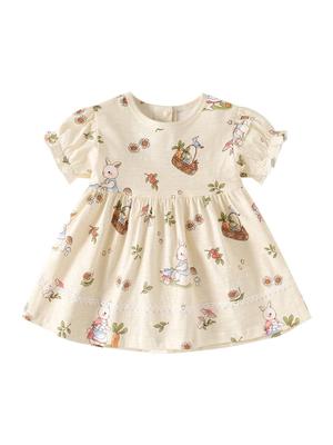 Sommerliches Mädchen-Baumwoll-Prinzessinnenkleid mit Blumenmuster - Modisches Kurzarm-Outfit
