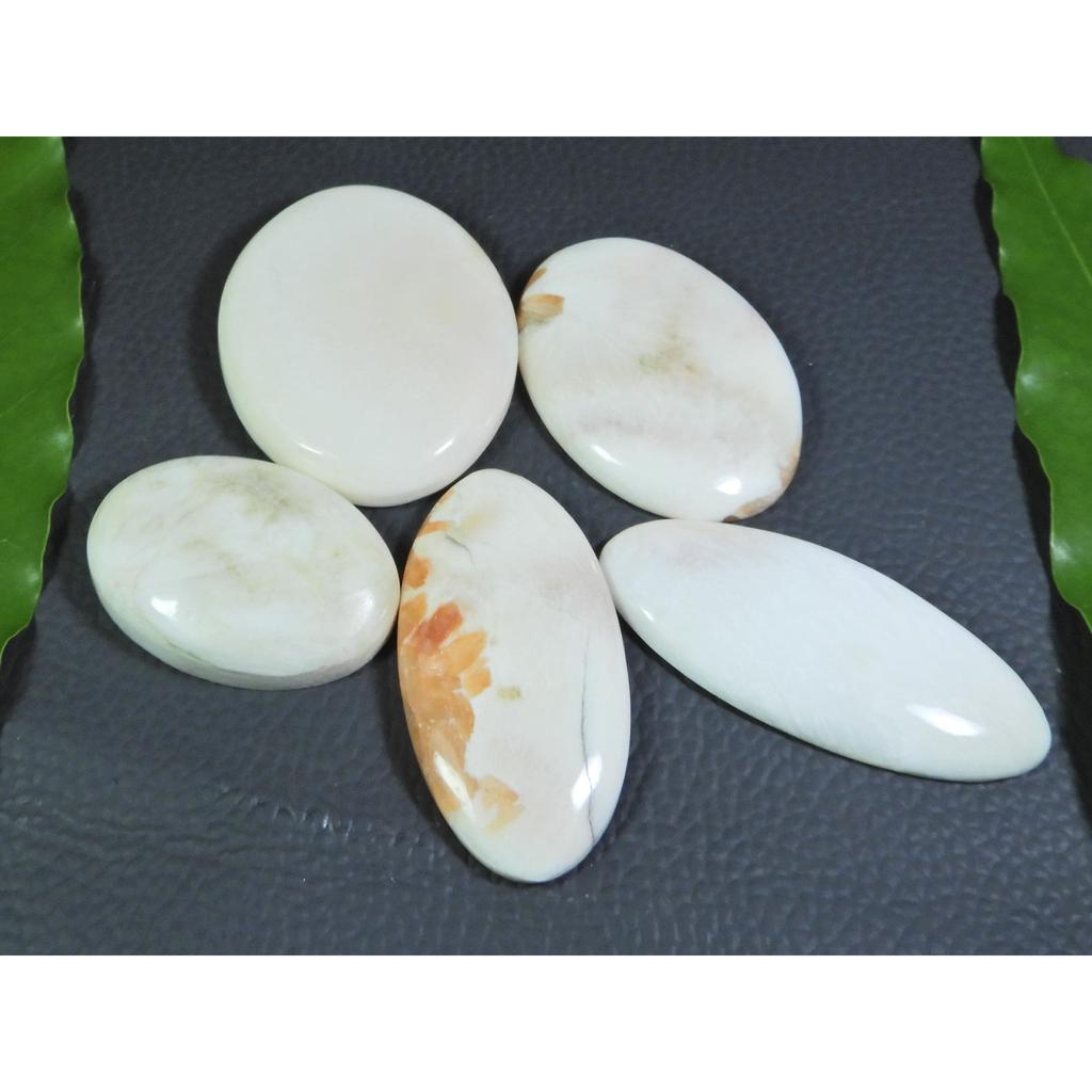 252Cts. Natural White Scolecite Oval Cabochon Loose Gemstone 5 Pcs Lot A-282