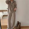 Half zipper casual style two-piece set women's autumn and winter new large size wide-leg pants knitted sweater set