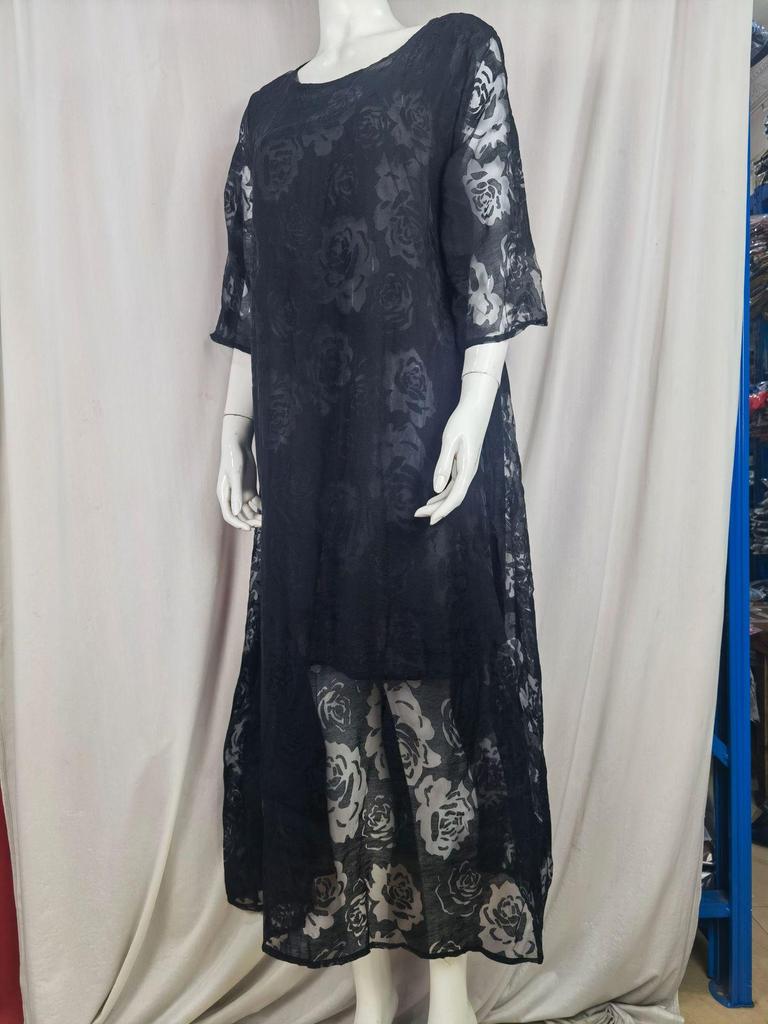 2023 Summer Europe and America Hot Item: Round Neck Short Sleeve Lace Long Casual Dress