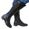 Damenstiefel aus Leder mit klobigem Absatz, lange Stiefeletten, kniehohe Stiefel für Damen, Winterschuhe, Schlabberstiefel für Damen, breite Wade