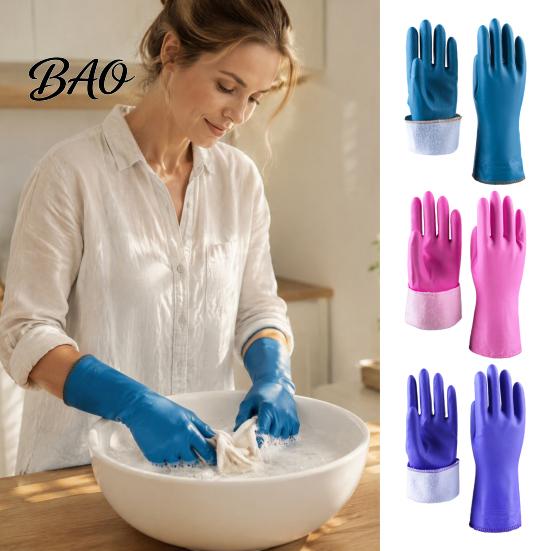 Winter Household Cleaning Gear PVC Rubber Gloves, Thickened with Warm Fleece Lining Dishwashing Non Slip Dish Washing Mitts Waterproof Anti-Slip