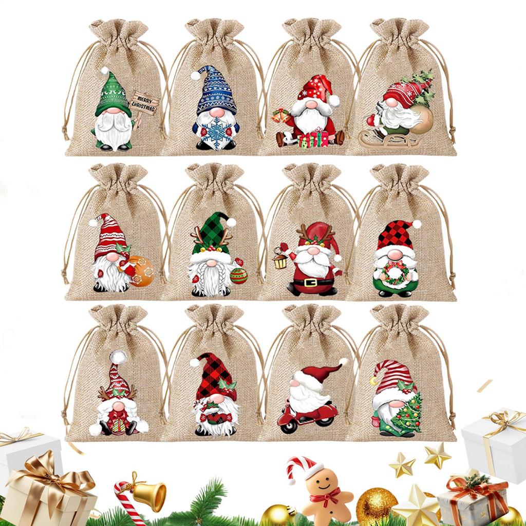Christmas Advent Calendar Small Christmas Gift Bags Tiny Christmas Burlap Candy Bag Holiday New Year Party Favors Supplies