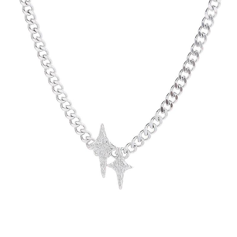 

стерлинговое ожерелье танец улица личность хип-хоп четырехконечная звезда цепочка цепочка на ключицу яркая двойная звезда ожерелье-свитер новое крутое