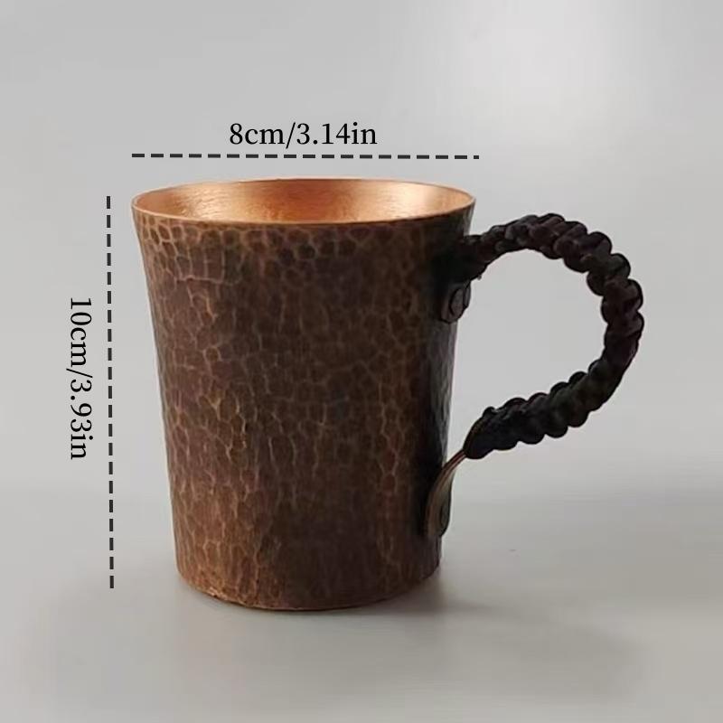 Vintage Reines Kupfer Kaffeebecher,Tasse Moscow Mule Becher Gravur Hammerstruktur Geflochtener Griff 450 ml Bierkrug,Teetasse Geschirr