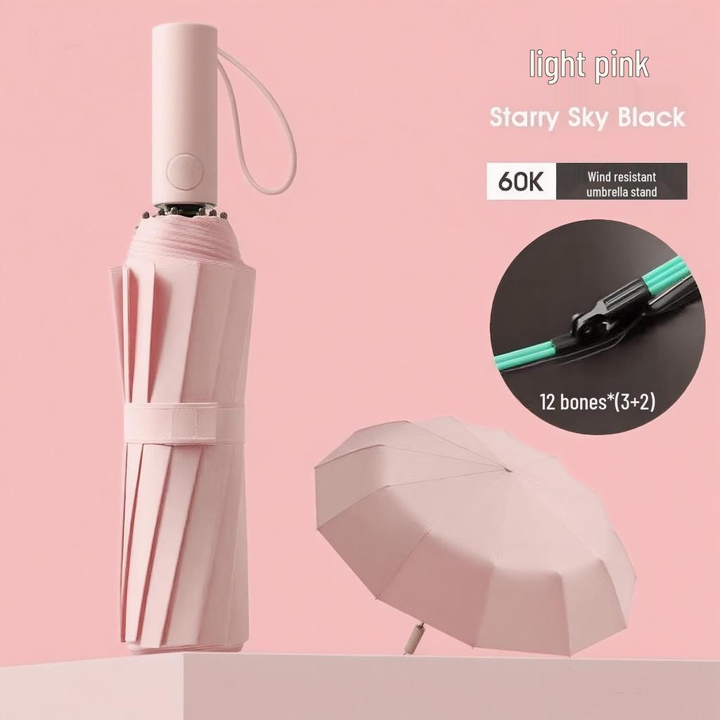 Extra großer Zwölf-Speichen-Doppelnutzungs-Handregenschirm mit Sonnenschutz aus schwarzem Kleber