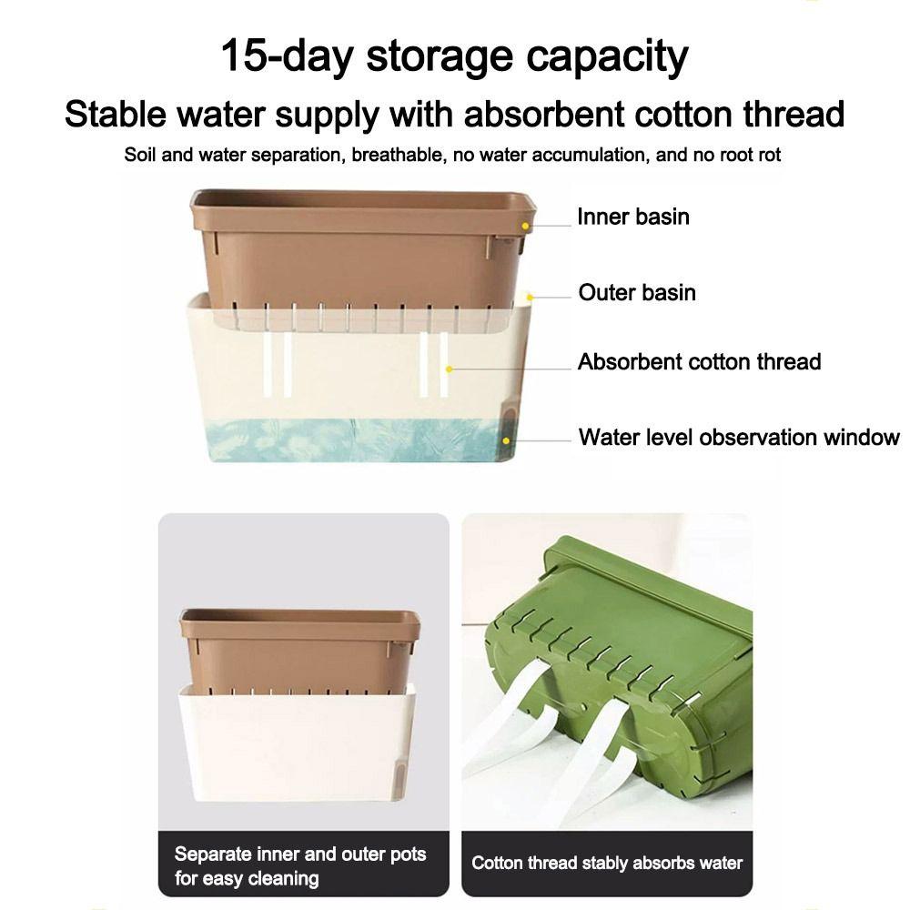 Rectangular Flower Pot Double Layer Self Watering Plant Pot Durable Vegetable Planting Pot