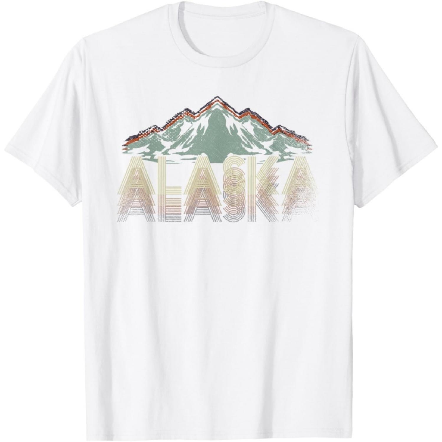 Wildlife Mountain Hiking Camping Retro USA State Alaska T-Shirt S