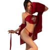 Sex Underwear Sexy Embroidery Belly Pocket Bathrobe Long Dress Seduction Set Transparent Tease Passion Home