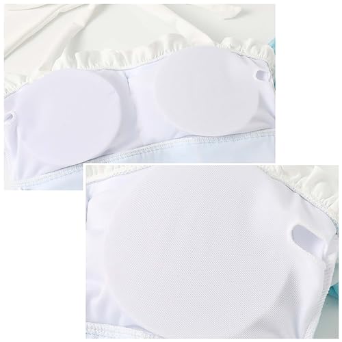 [Cosplay Kingdom] Lolita-style frilly swimsuit, ribbon decoration, off-shoulder, one-piece swimsuit (JP, alphabet, L, girls (small), light blue)