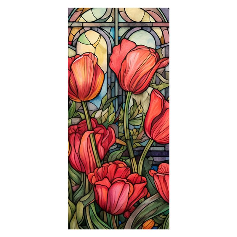 45x100cm Vitraliu Colorat Plantă Tropicală Floare Film pentru Ușă Fereastră PVC Adsorbție Statică Autocolant Sticlă Decor Acasă Decal Detașabil