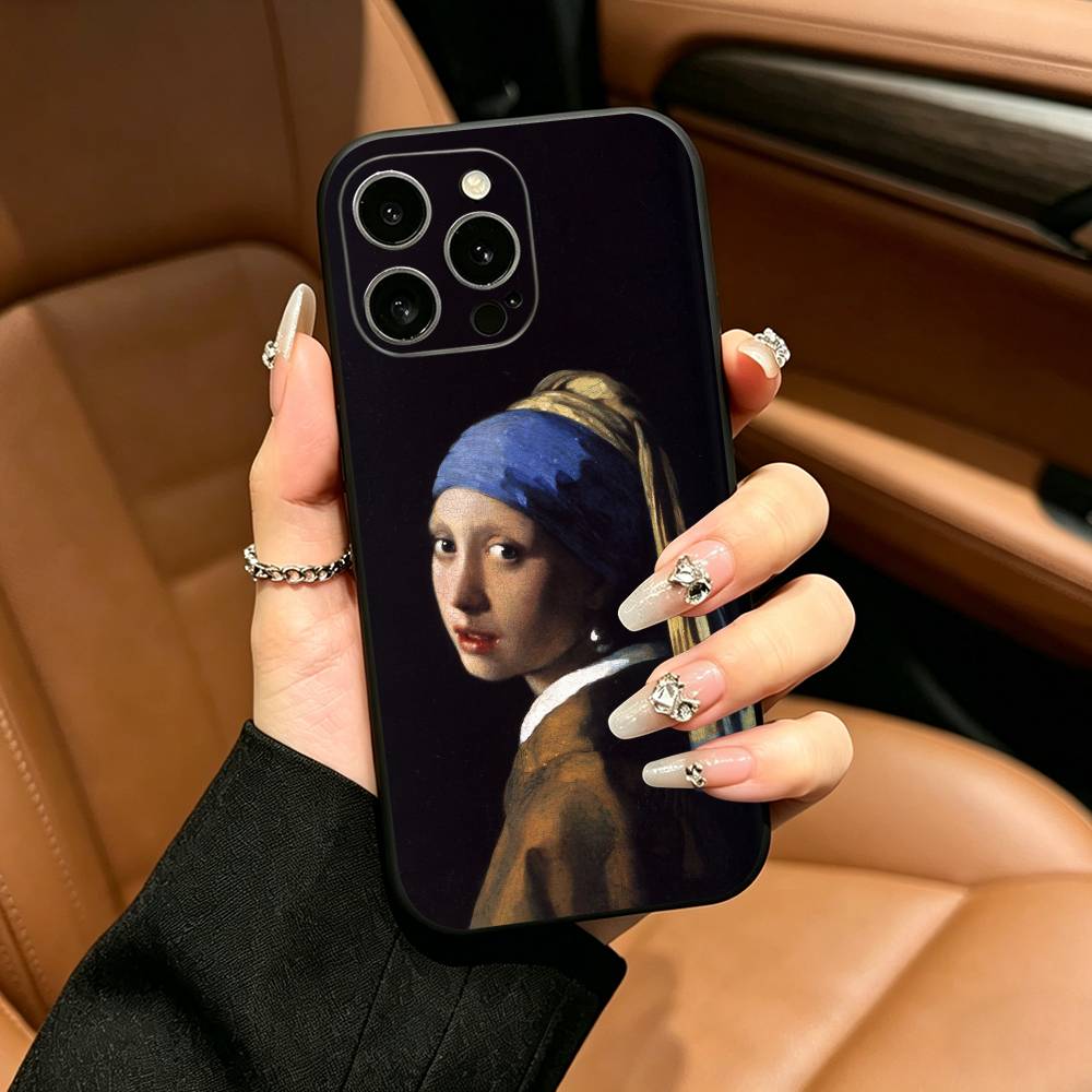 Johannes Vermeer Kunst Telefoonhoesje Voor iPhone 17,16,15,14,13,12,11 Pro Max,16/15/14Plus,XS Zwart Zacht Hoesje