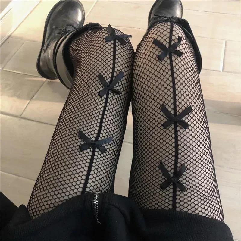 

Women Stockings Pantyhose Hollow Out Transparent Slim Fishnet Pantyhose with Bow-knot One Size