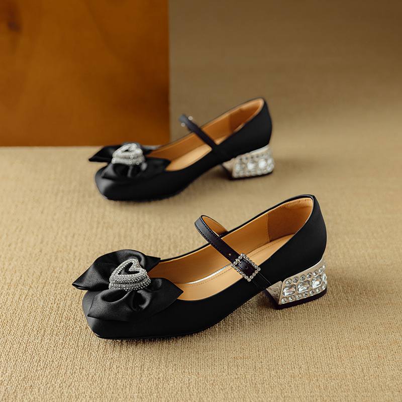 Krazing Pot Sheepskin Stain Summer Size 40 Crystal Med Heels Butterfly-knot Oriental Design Square Toe Elegant Wedding Pumps