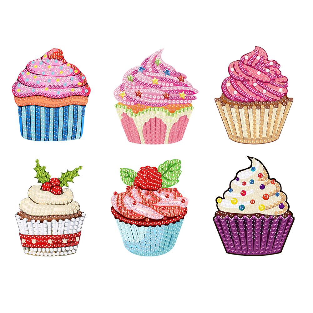6Pcs Acrylic Cute Cupcakes Diamond Painting Fridge Magnets Diamond Art Refrigerator Magnets Sticker for Beginners