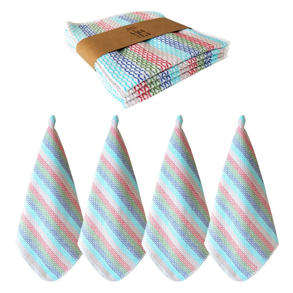

4PCS Soft Kitchen Towels Striped Pattern Scouring Pads Multifunctional Dishwashing Cloth Restaurant Style 2